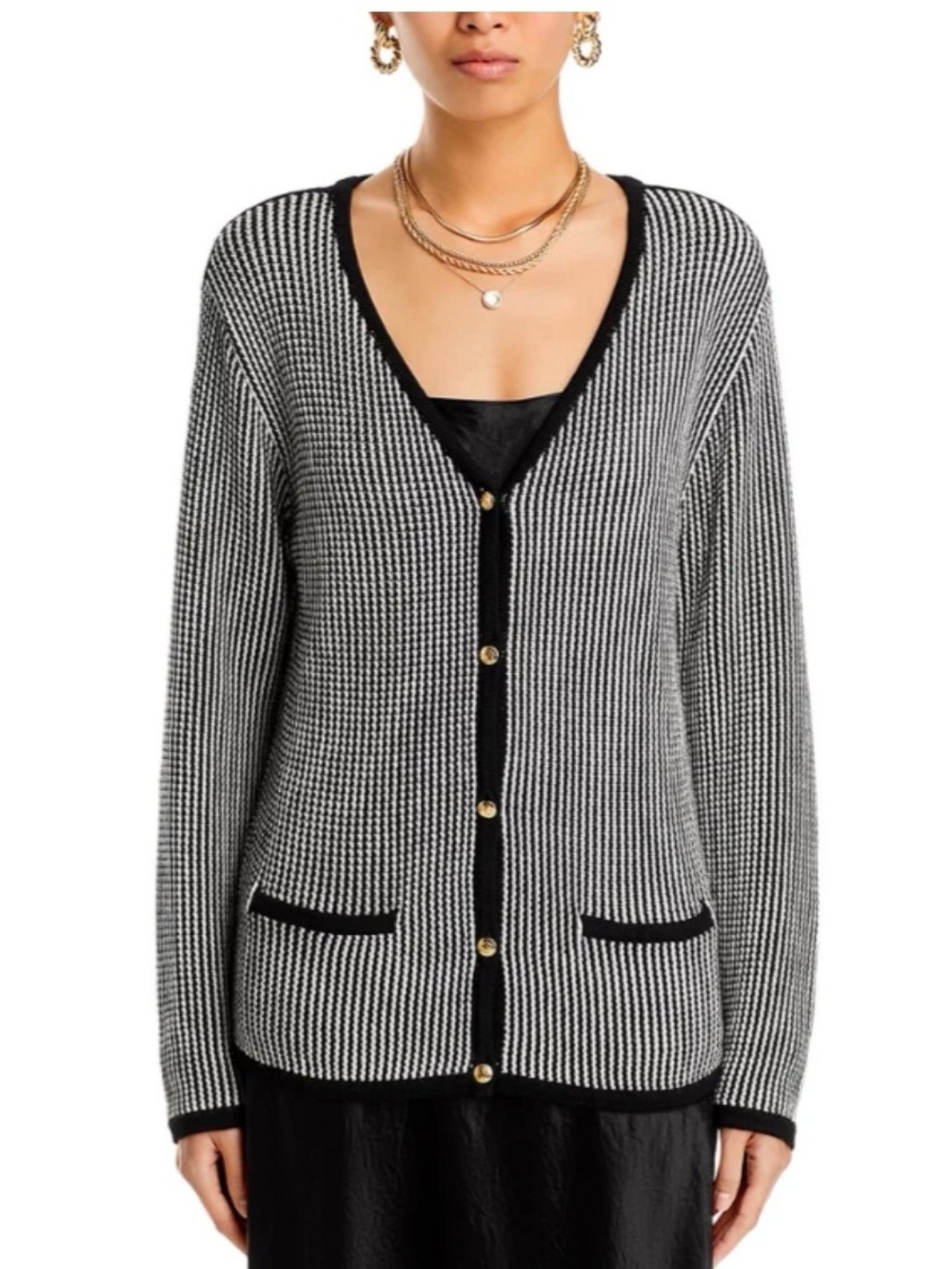 Anine Bing Dave Black and White Striped Knit Cardigan medium